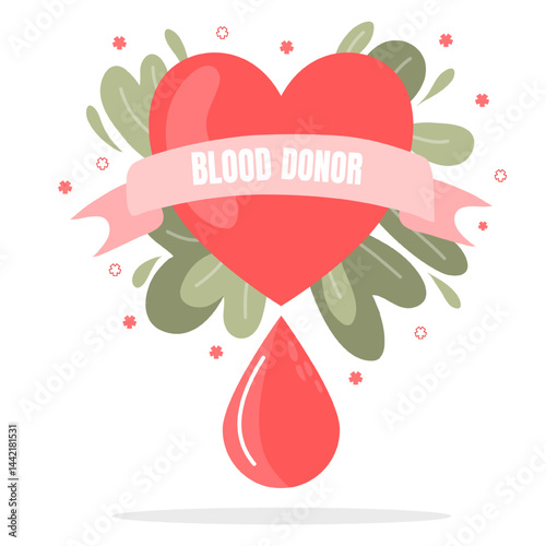 shaped blood drop with leaves and ribbon honoring Blood Donor Day celebration