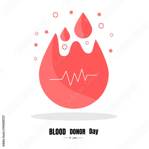 Large blood drop with heart monitor line representing heartbeat and donor day health support