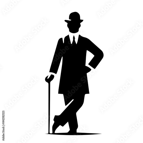 Silhouette of a Vintage Gentleman with Cane