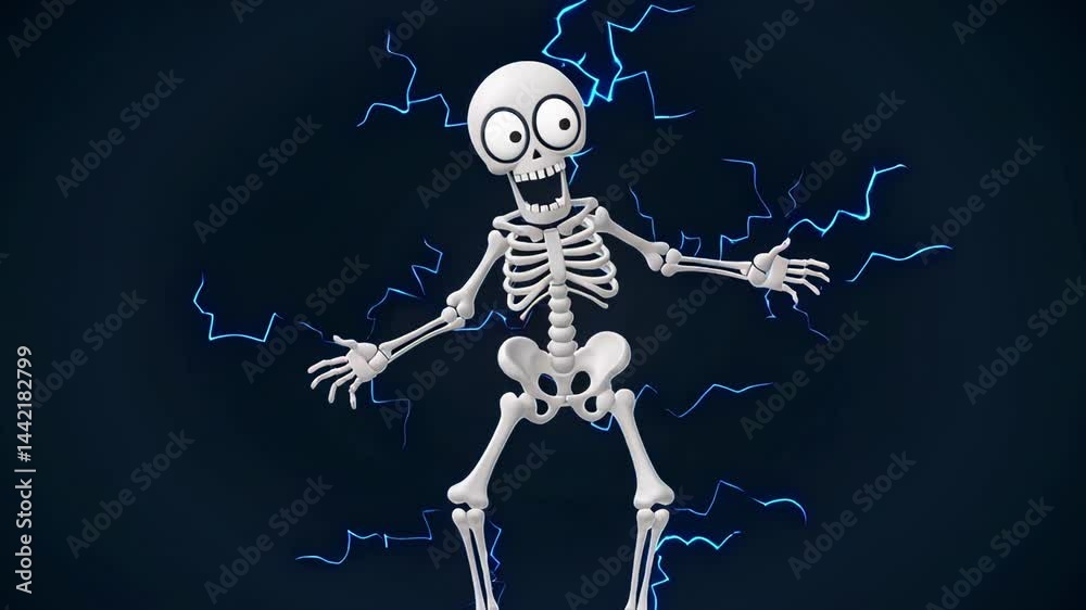 Funny Cartoon Skeleton with Electric Shock Effect Funny Cartoon Skeleton with Electric Shock Effect