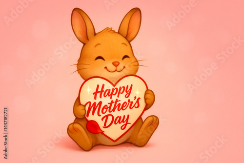 Cute Cartoon Bunny Holding Heart-Shaped 
