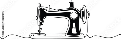 Continuous Line Vintage Sewing Machine Illustration, Minimal Stitching Art Print