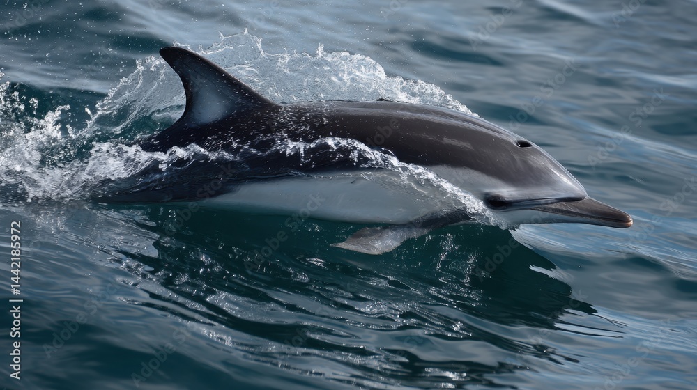 Fototapeta premium Dolphin Duo: Surfacing in the Open Ocean