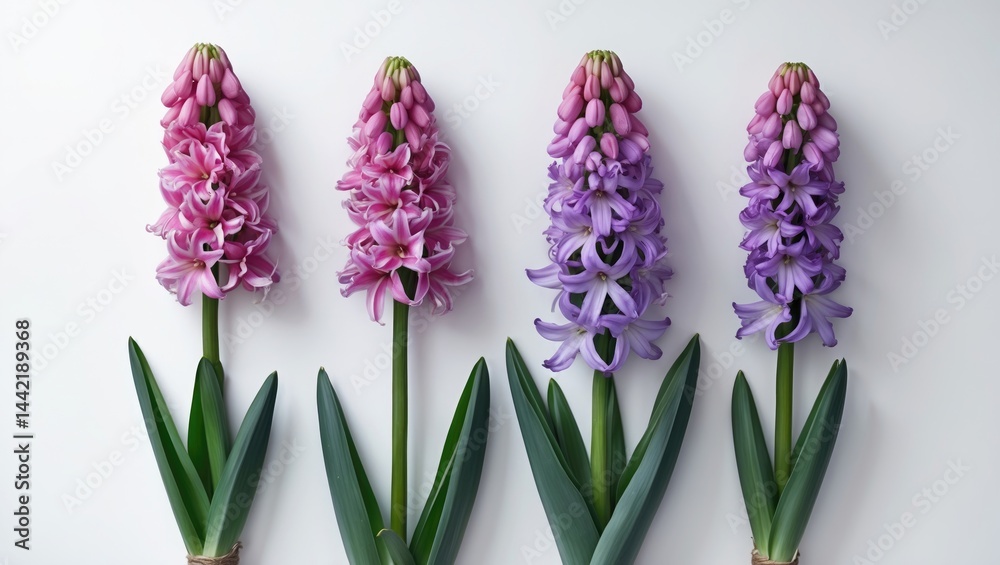 Fototapeta premium Pink hyacinth blooming process observed over days in isolation