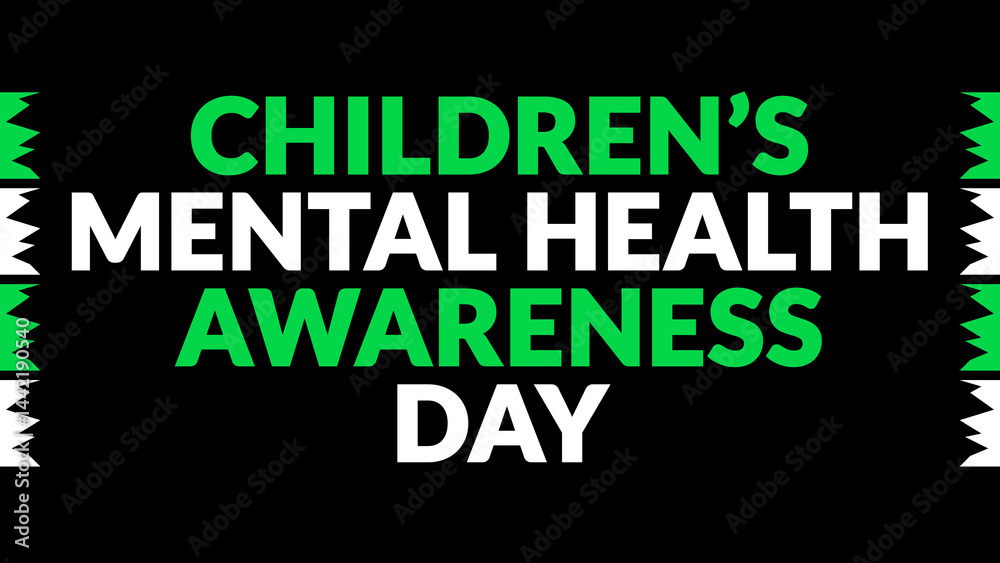 Fototapeta premium Children’s Mental Health Awareness Day text with side lines on a black background.
