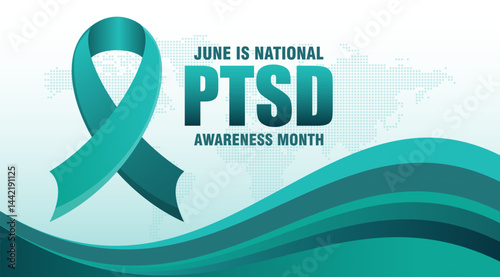 PTSD Awareness Month in June. Post Traumatic Stress Disorder. Medical health care and awareness design. Suitable for poster, card, banner and background design