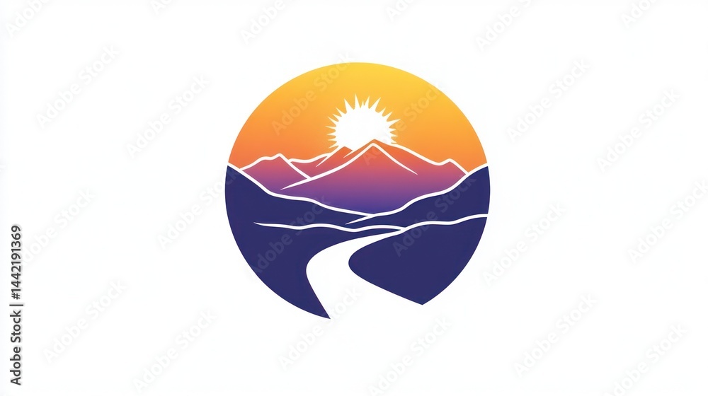 Scenic mountains and river logo, abstract graphic design Scenic mountains and river logo, abstract graphic design