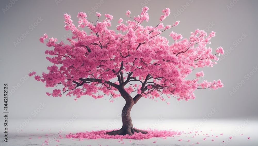 Obraz premium white background with a blooming pink tree