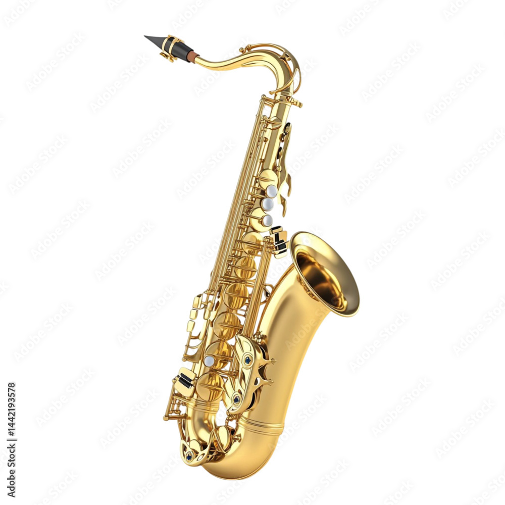 Gold tenor saxophone musical instrument isolated on white background - obrazy, fototapety, plakaty 