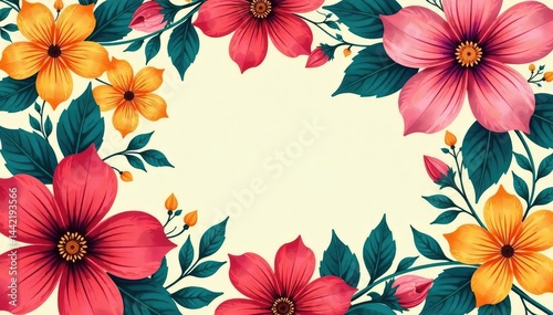 Bold vibrant floral pattern, ideal for summer promotions , floral, orange