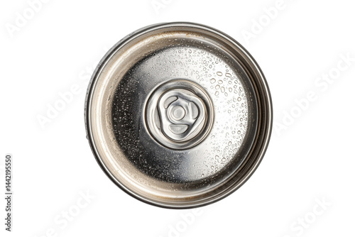 Close up of a condensation covered aluminum can top showing intricate details and texture