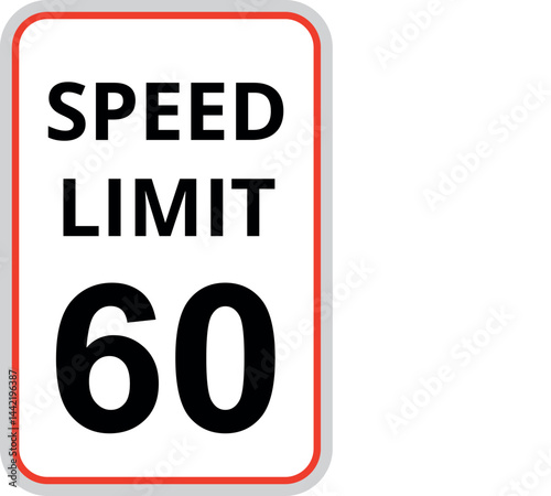"60 mph speed limit sign, vertical rectangular road sign with black text and red border on white background, U.S. traffic regulation symbol, isolated vector."