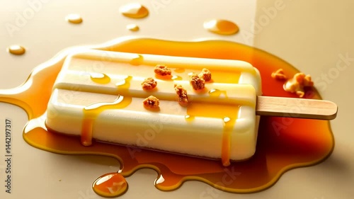 Popsicle, frozen treat, summer dessert. Sweet indulgence. Popsicle melts under warm conditions. Freezer storage prolongs freshness. Confectionery appeal enhances mood. photo