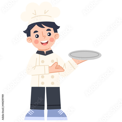 Illustration of a male chef holding a plate