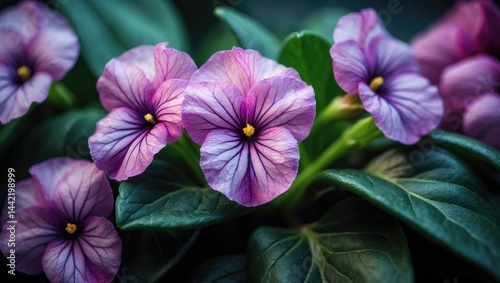 Detailed View of Collectible African Violet Blossoms photo