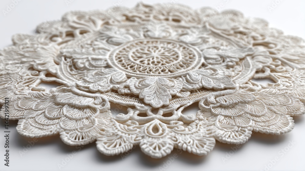 Obraz premium a delicate white lace doily on a white isolated background, intricate and soft texture