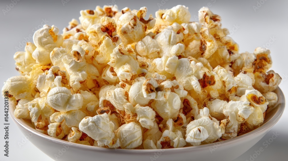 a bowl of popcorn on a white isolated background, light and fluffy texture a bowl of popcorn on a white isolated background, light and fluffy texture