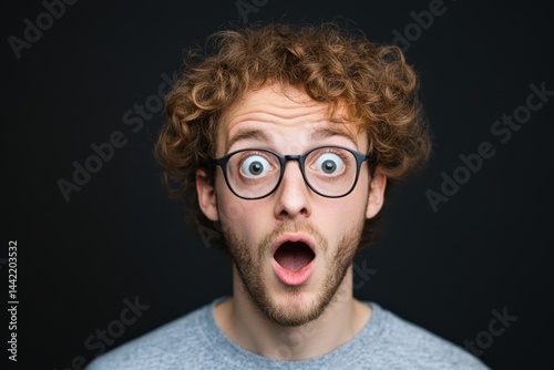 Shocked man with glasses staring