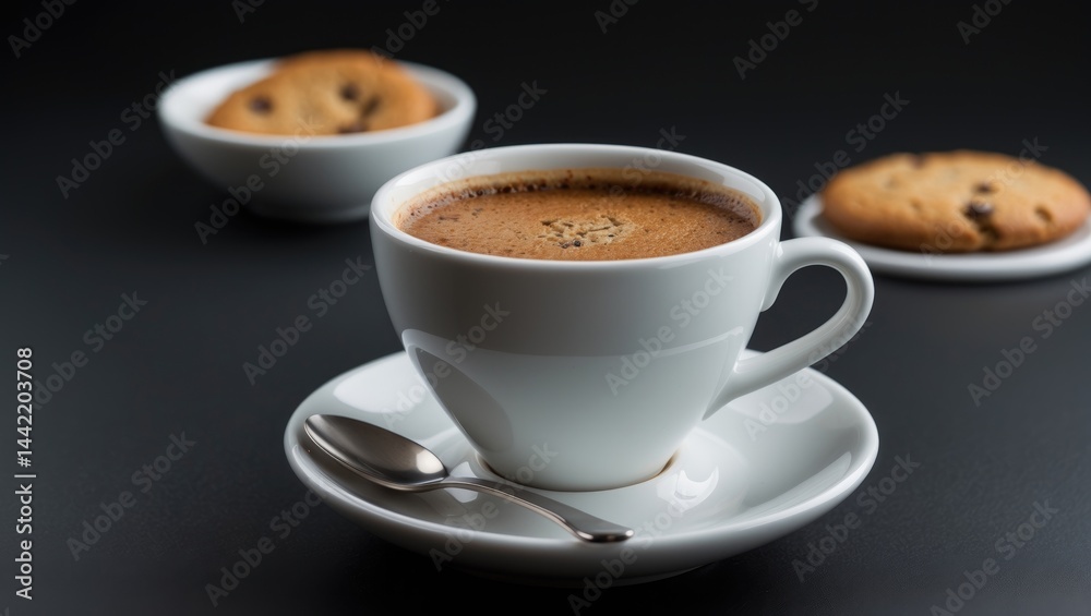 Background featuring a coffee cup and cookie in isolation Background featuring a coffee cup and cookie in isolation