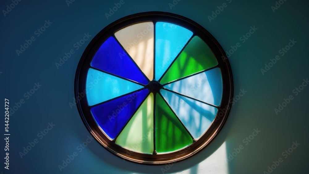 Obraz premium Colorful circular stained glass window mounted on the wall