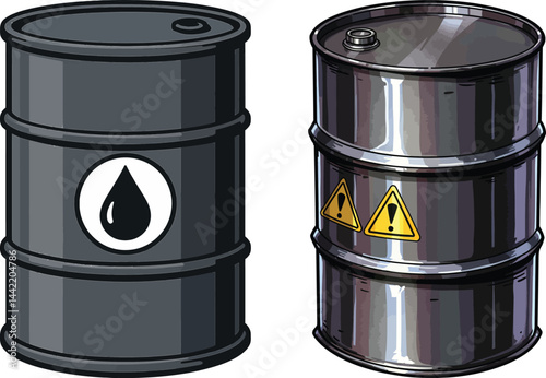 Industrial Oil Drum, with Fuel and Warning Symbol Barrels