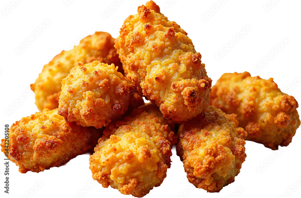 Golden-Brown Crispy Chicken Nuggets Isolated on Transparent Background for Fast-Food Advertising and Menu Design