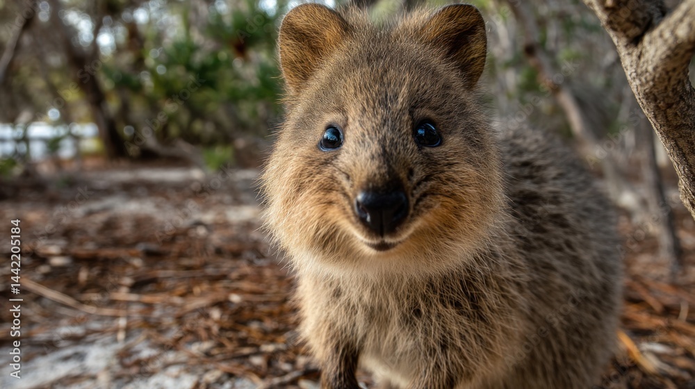 Fototapeta premium Quokka Portrait: A Smiling Marsupial in Natural Habitat