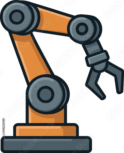 Industrial Robot Arm Illustration, Orange and Grey Robot Arm