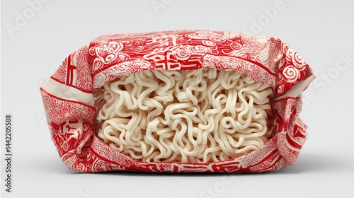 a pack of instant noodles on a white isolated background, simple and convenient design