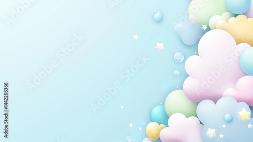 Soft, dreamy design for baby nursery, fabric, wrapping paper, wallpaper, or kids room decoration with sky and celestial theme.