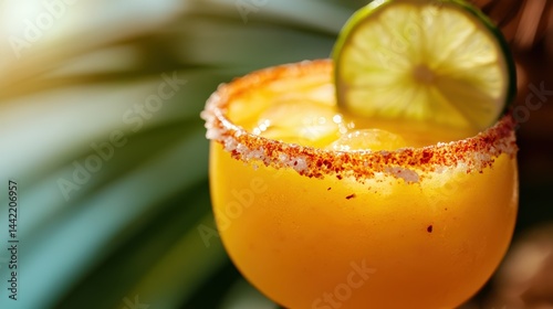 Refreshing tropical frozen mango margarita with lime garnish
