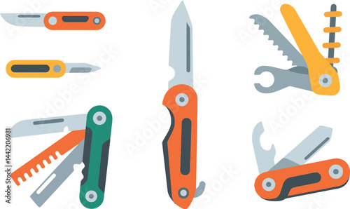 Portable Utility Knife Collection vector illustration
