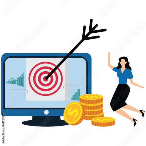 Businesswoman with target bullseye and goal elements