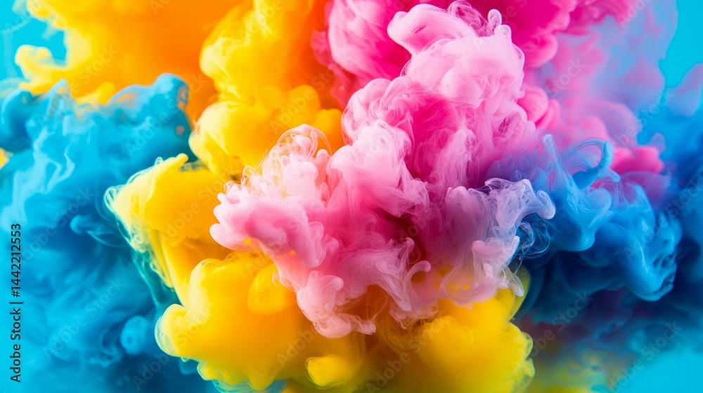 Vibrant Swirls of Colorful Smoke in Blue Background Artistry
