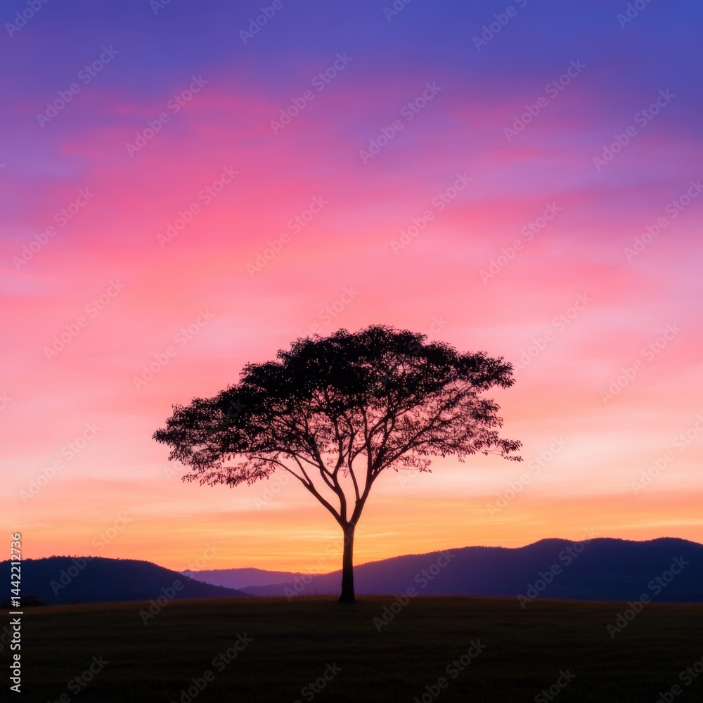 Fototapeta premium Lone tree against colorful sunset