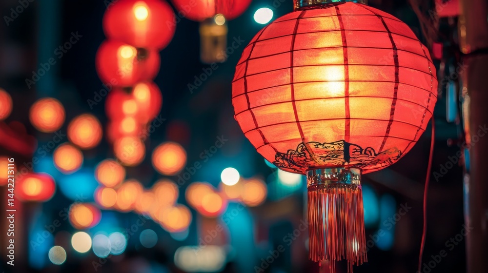 Vibrant Chinese Lanterns Illuminate Night Market Celebrations and Festivities