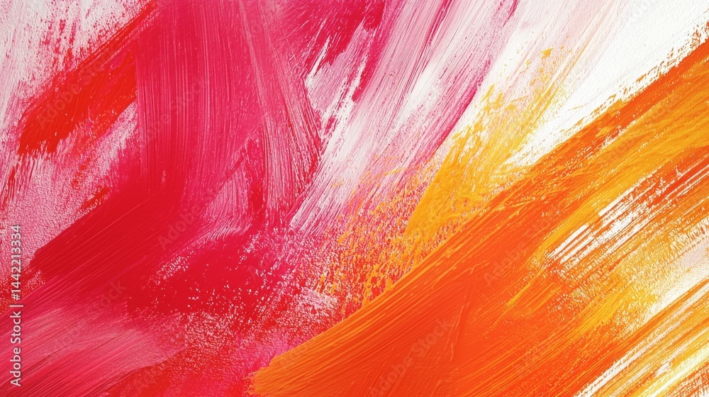 Vibrant Abstract Painting with Bold Colors Red, Orange, and Pink