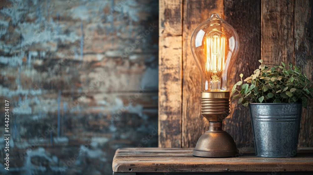Vintage Style Table Lamp with Warm Glow and Green Plant Detail
