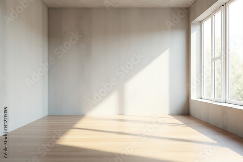 Wallpaper Mural Sunlit Empty Room with Wooden Floor and White Walls, Window and Natural Light, Minimalist Interior Design.                                             Torontodigital.ca