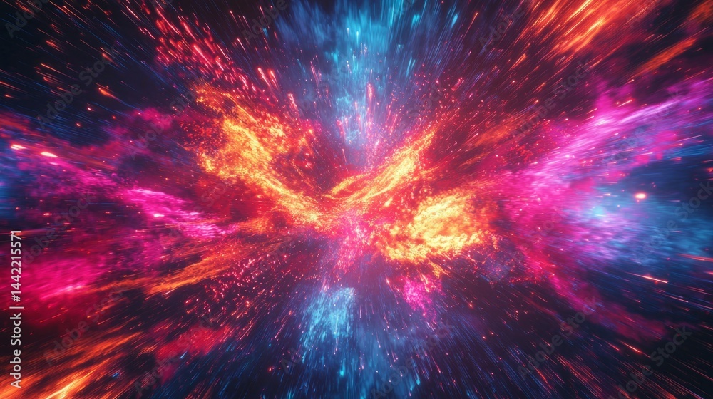 Colorful Cosmic Explosion with Bright Stars and Energetic Waves