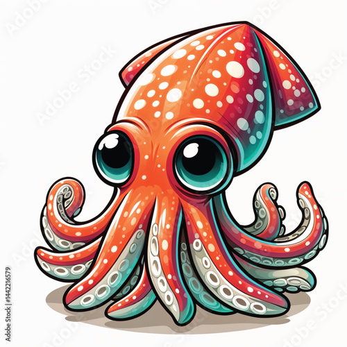 Cute Cartoon Squid vector illustration isolated