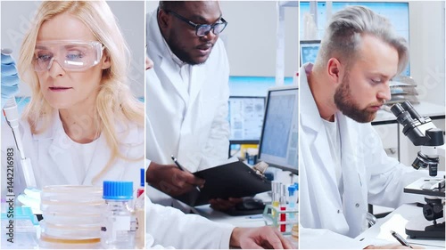 Wallpaper Mural Technology and medical concept. Scientists, lab equipment and microscopes in biomedical innovations and clinical studies. Ideal for educational content. Vertical videos. Torontodigital.ca