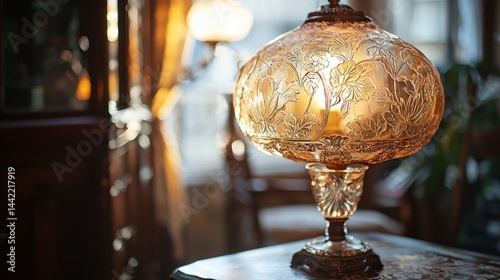 Elegant Vintage Table Lamp with Floral Design in Warm Lighting