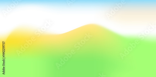 Abstract light fantasy spring landscape gradient background yellow green blue colors. Vector horizontal backdrop for seasonal poster, flyer, web banner, social media design.