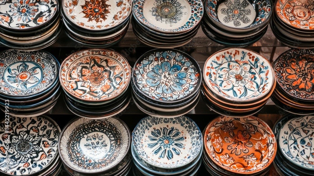 Colorful Ceramic Plates with Intricate Patterns for Dining and Decor