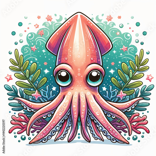 Cute Cartoon Squid vector illustration isolated