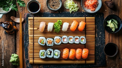 Exquisite Sushi Platter with Fresh Ingredients and Traditional Presentation