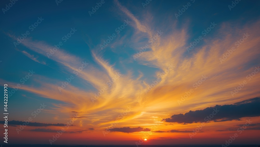 Summer Season Sunrise Scene Featuring Sun, Clouds, and a Golden Hour Sunset Sky with Orange and Yellow Hues Summer Season Sunrise Scene Featuring Sun, Clouds, and a Golden Hour Sunset Sky with Orange and Yellow Hues