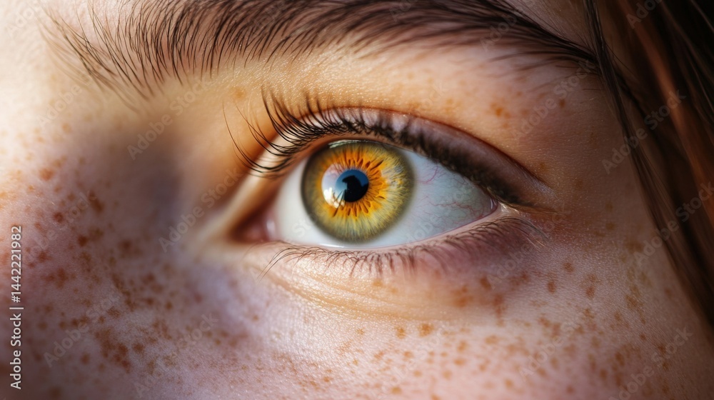 Fototapeta premium Eye with freckles detail macro