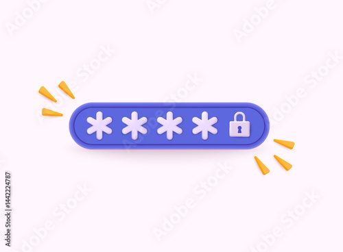 Account login and password. Security concept. Password protection isolated on white background. Cyber protection. 3D Vector Illustrations.